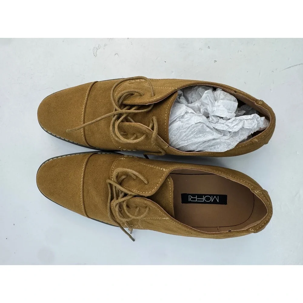 Mofri Suede Oxford Dress‎ Shoes Mens Size 8 Tan Cap Toe Lace Up Business Casual